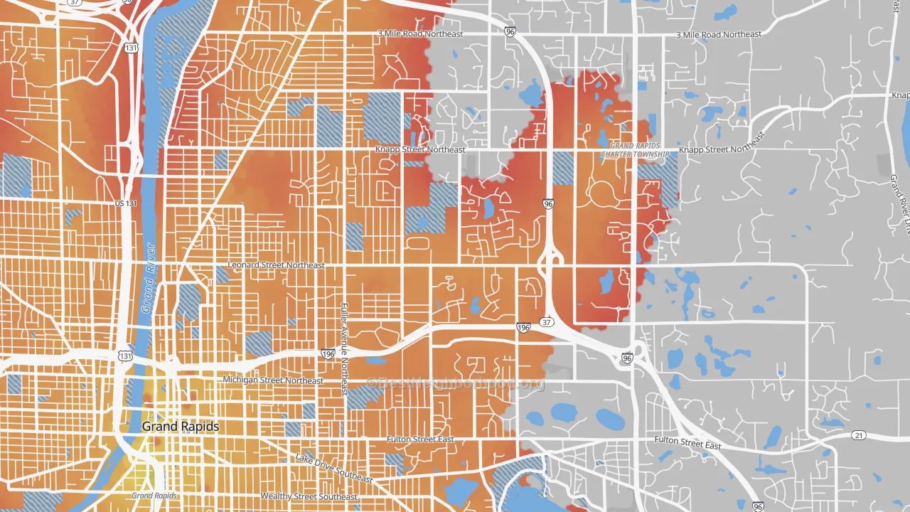 Transit Grade map of Norteast Citizens Action, Grand Rapids, MI
