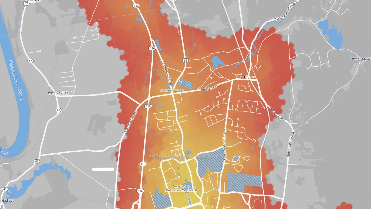 Transit Grade map of North Amherst, Amherst, MA