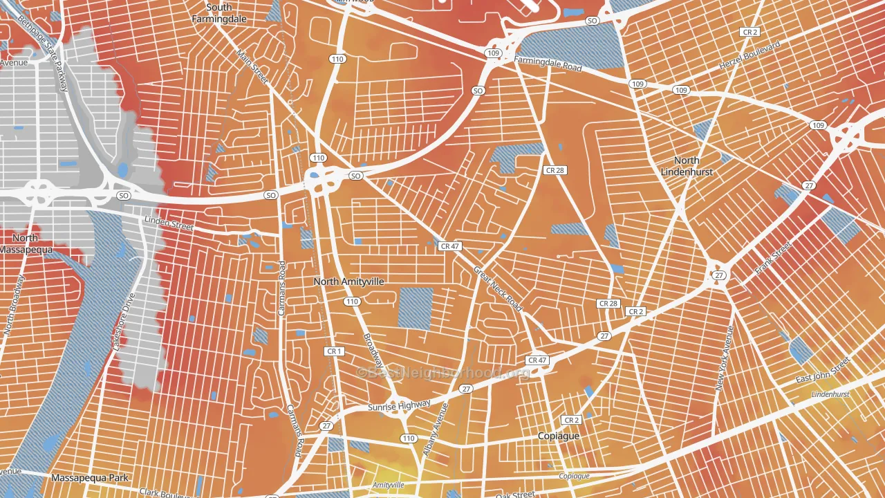 Transit Grade map of North Amityville, NY