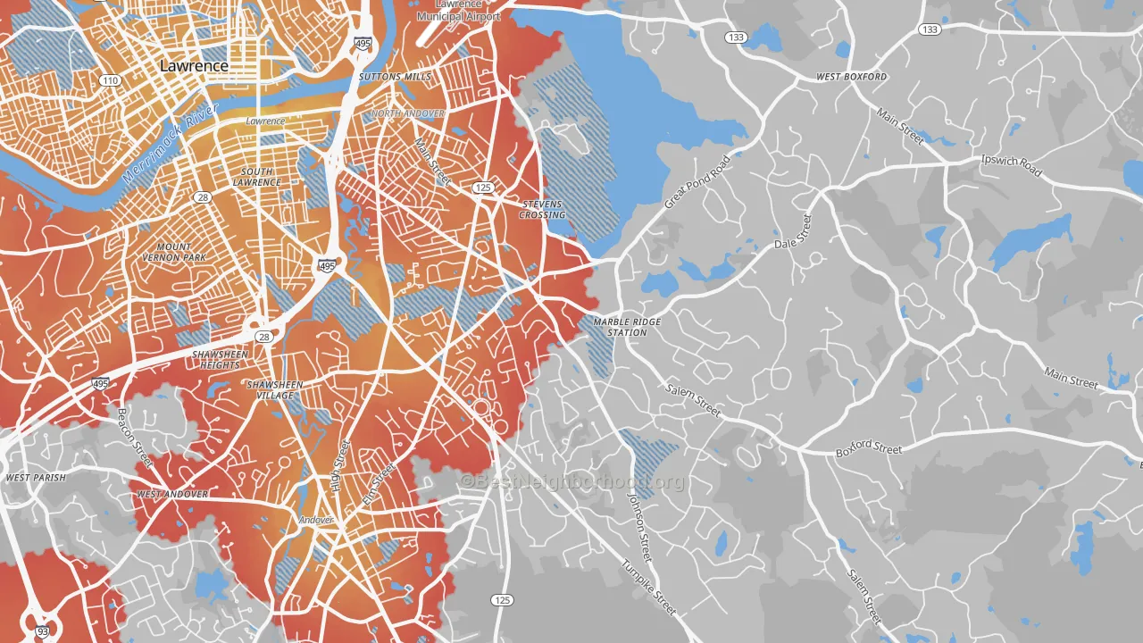 Transit Grade map of North Andover, MA
