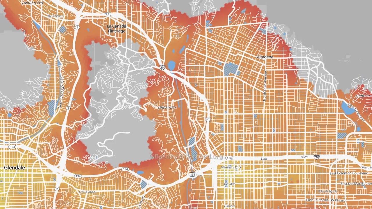 Transit Grade map of North Arroyo, Pasadena, CA