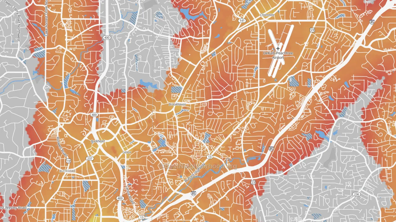 Transit Grade map of North Atlanta, GA