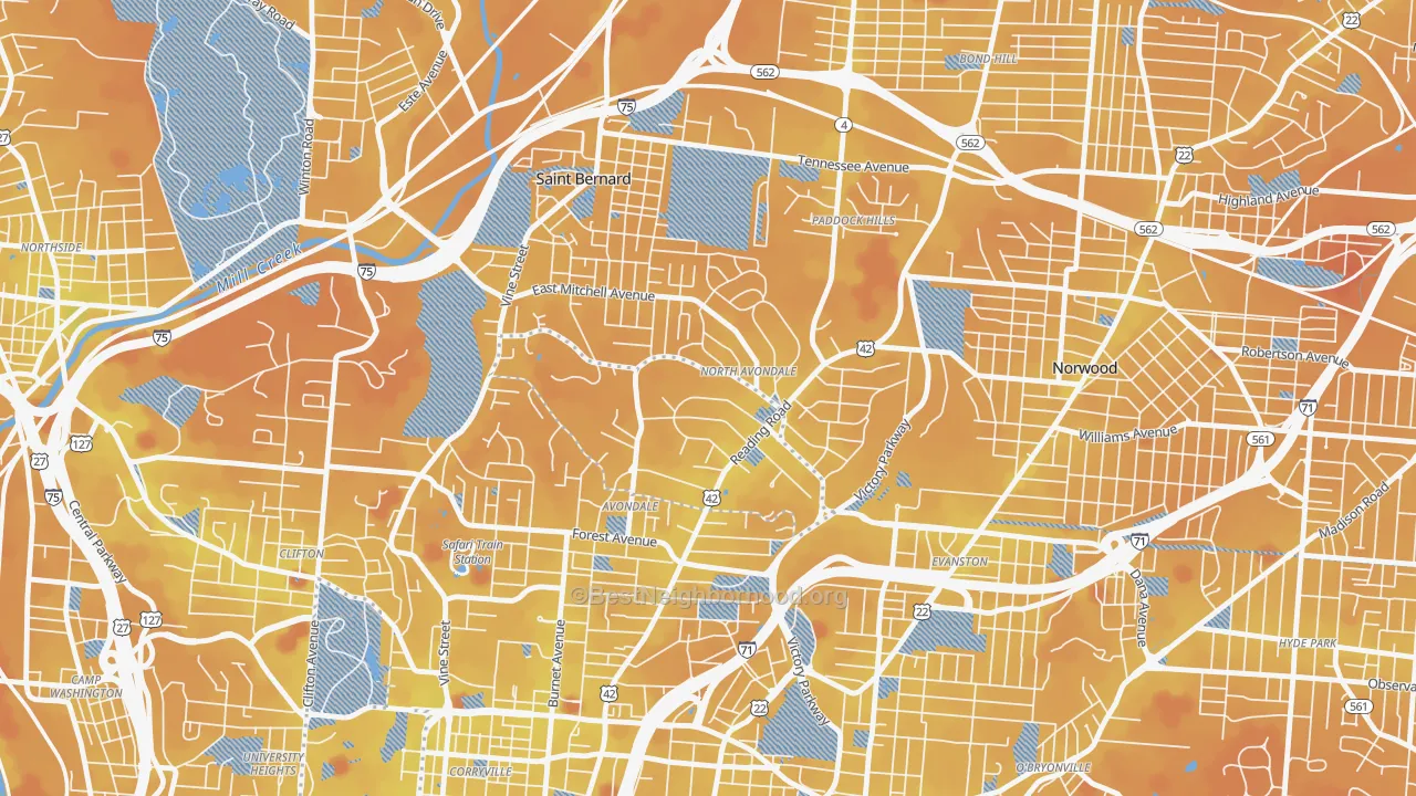 Transit Grade map of North Avondale, Cincinnati, OH