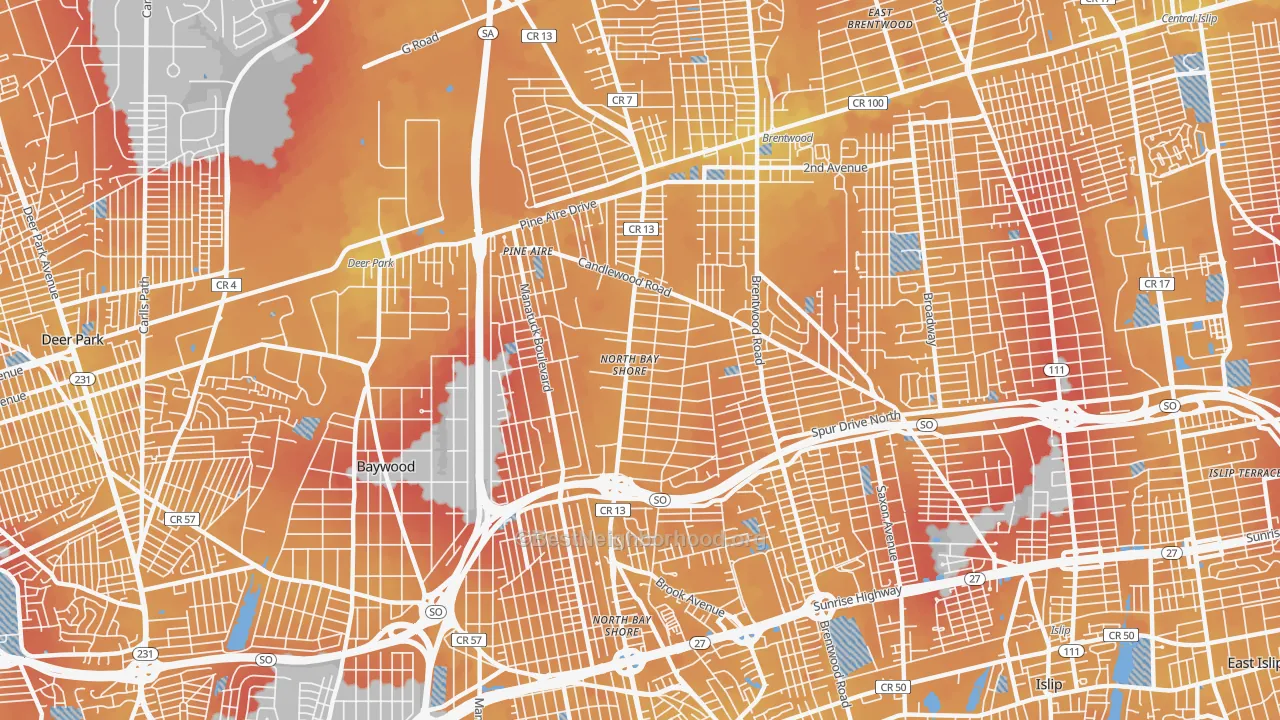 Transit Grade map of North Bay Shore, NY