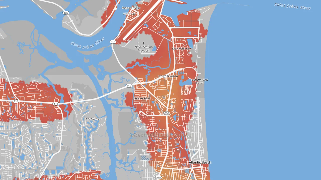 Transit Grade map of North Beach, Atlantic Beach, FL