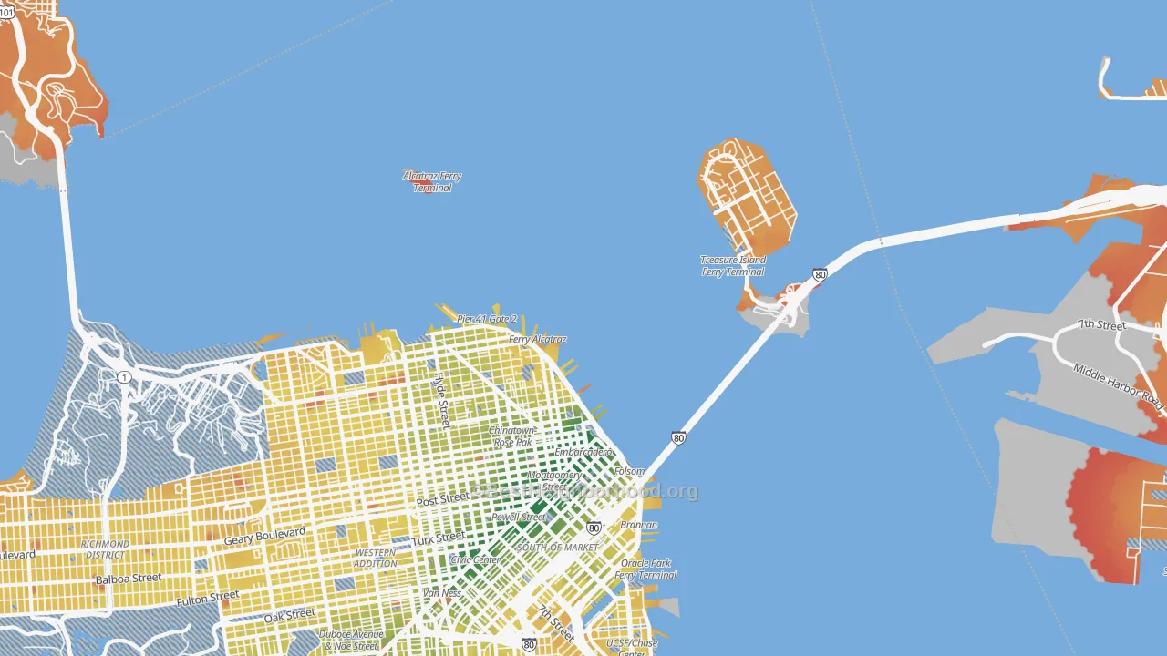 Transit Grade map of North Beach, San Francisco, CA