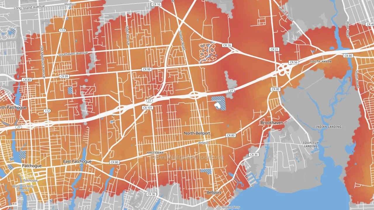 Transit Grade map of North Bellport, NY