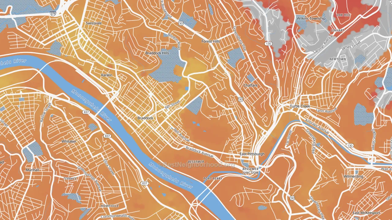 Transit Grade map of North Braddock, PA