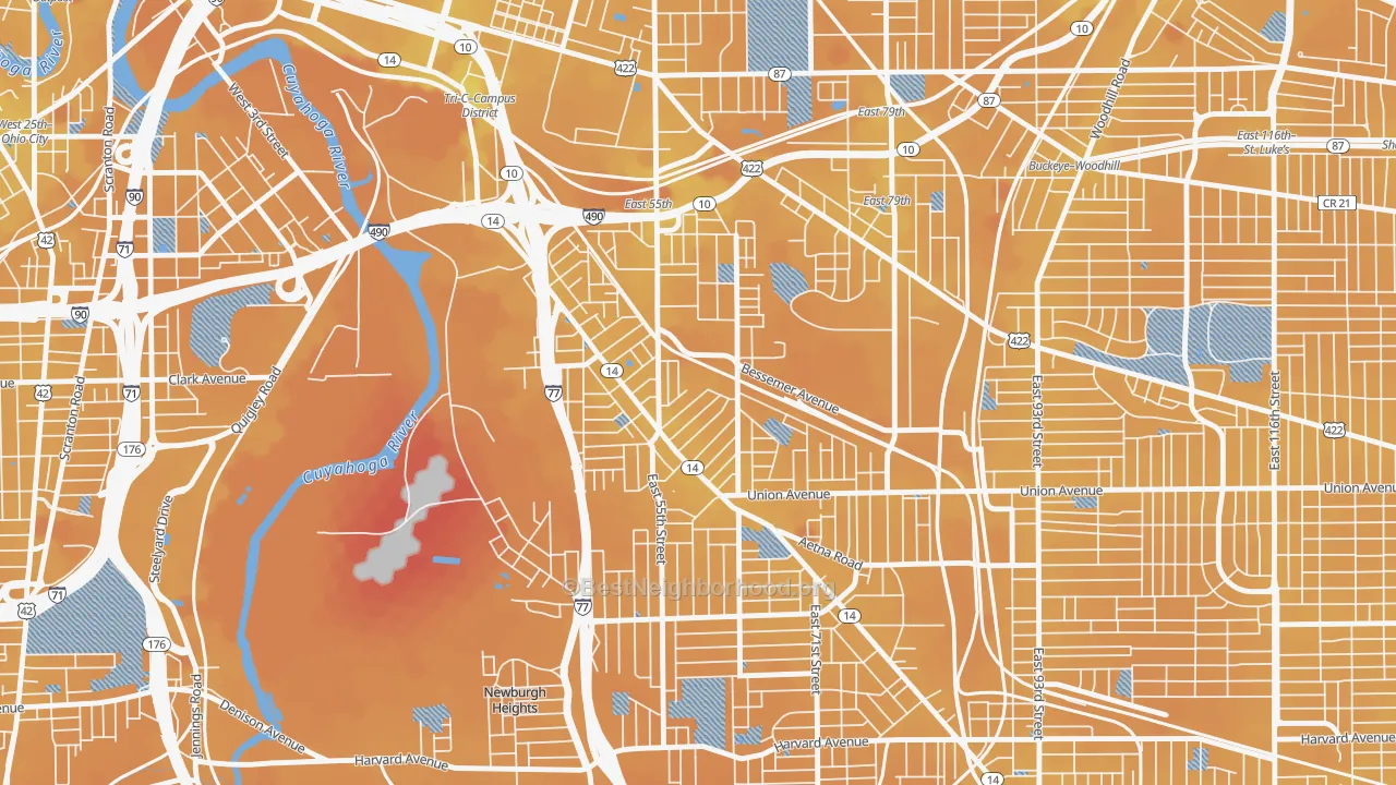 Transit Grade map of North Broadway, Cleveland, OH