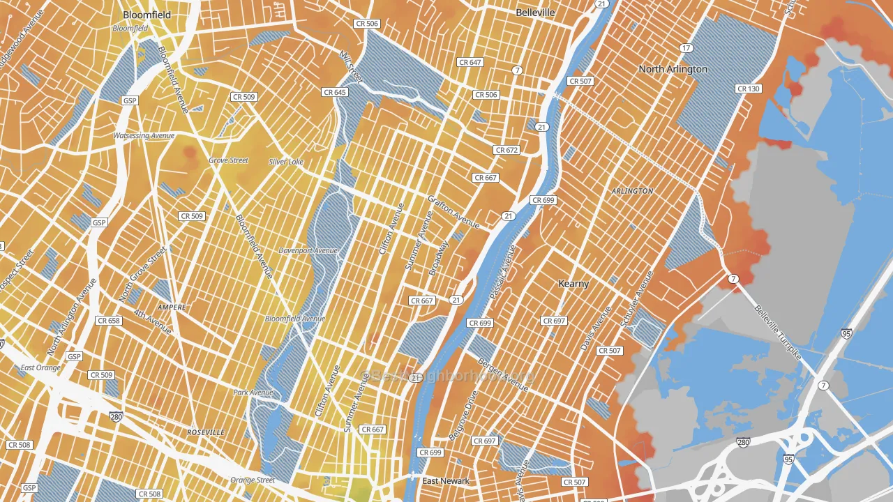 Transit Grade map of North Broadway, Newark, NJ