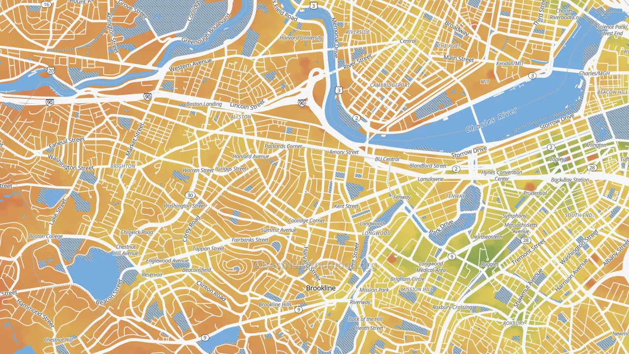 Transit Grade map of North Brookline, Brookline, MA