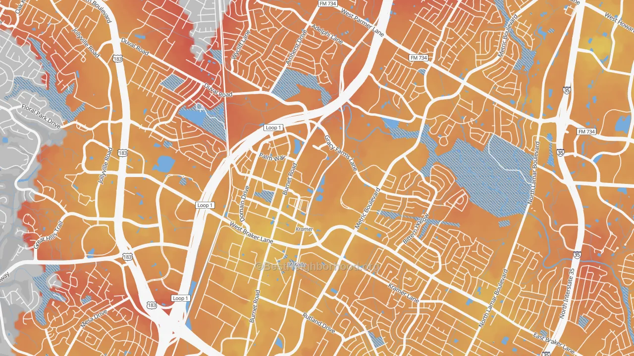 Transit Grade map of North Burnet, Austin, TX