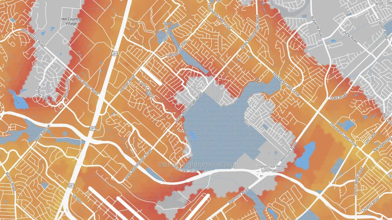 Transit Grade map of North Central Heritage, San Antonio, TX