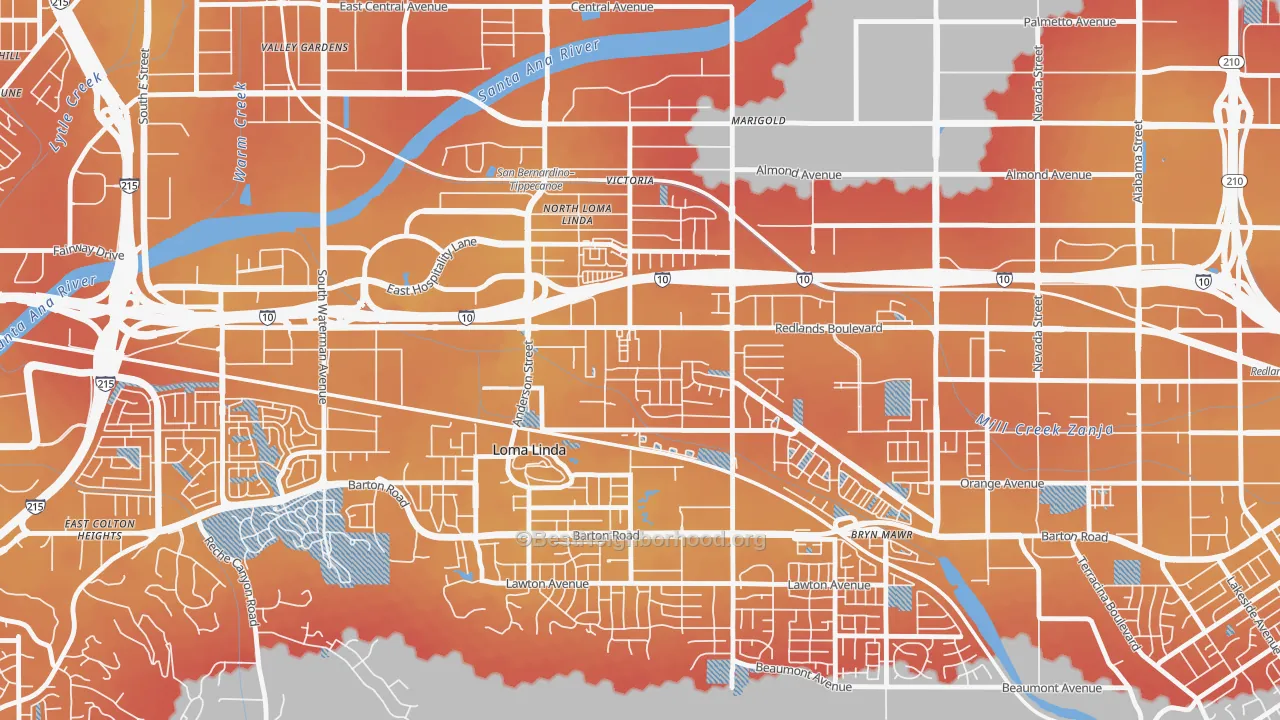 Transit Grade map of North Central Loma Linda, Loma Linda, CA