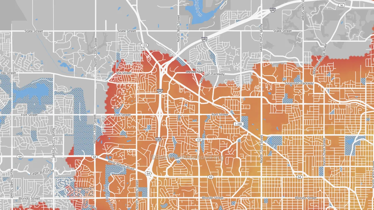 Transit Grade map of North Central Omaha, Omaha, NE