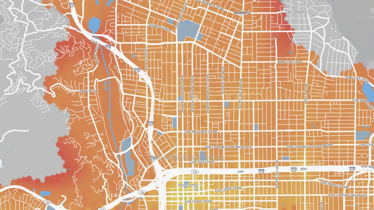 Transit Grade map of North Central, Pasadena, CA