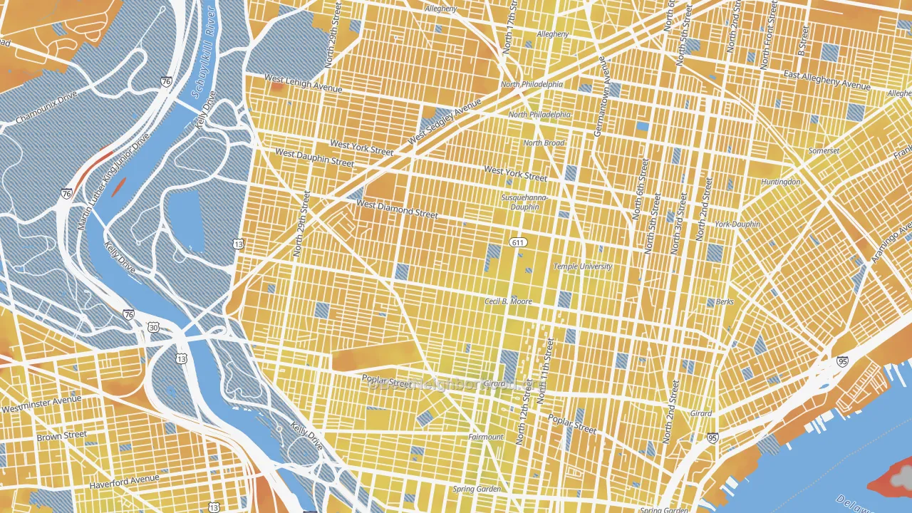 Transit Grade map of North Central, Philadelphia, PA