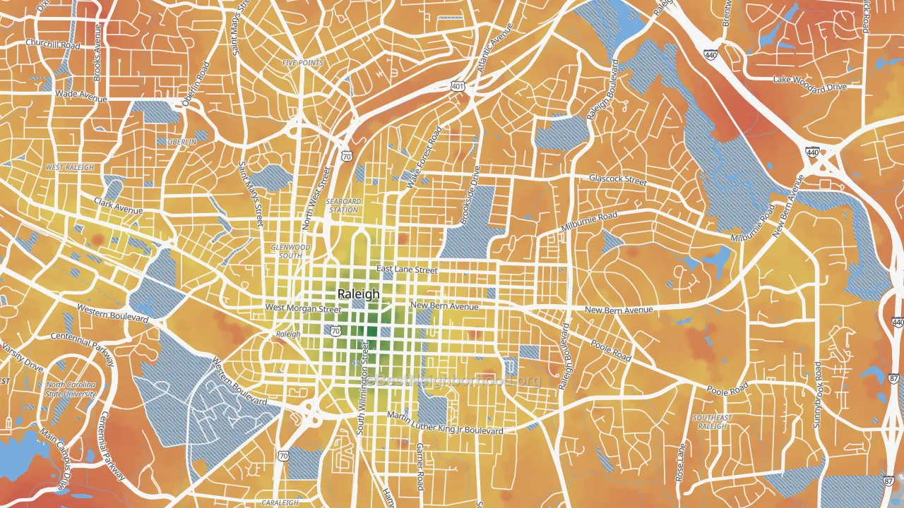Transit Grade map of North Central, Raleigh, NC