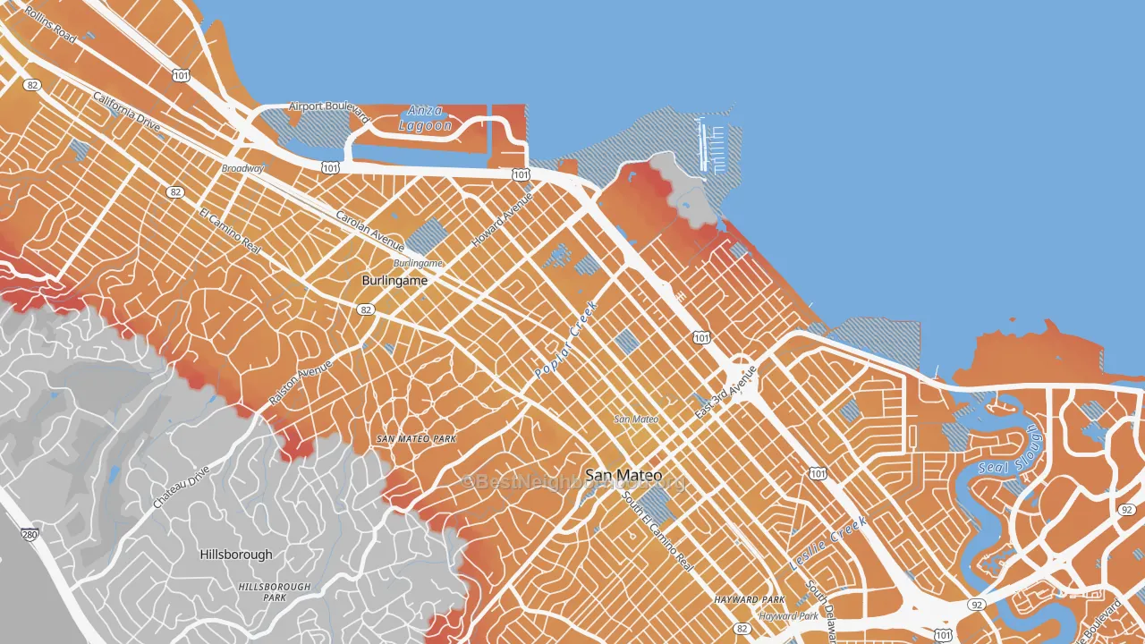 Transit Grade map of North Central San Francisco, San Mateo, CA
