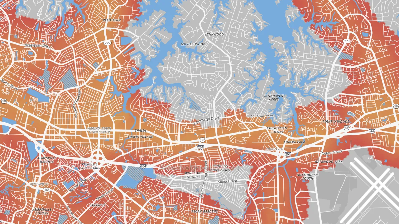 Transit Grade map of North Central, Virginia Beach, VA