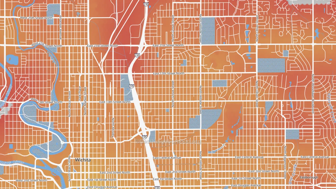 Transit Grade map of North Central, Wichita, KS