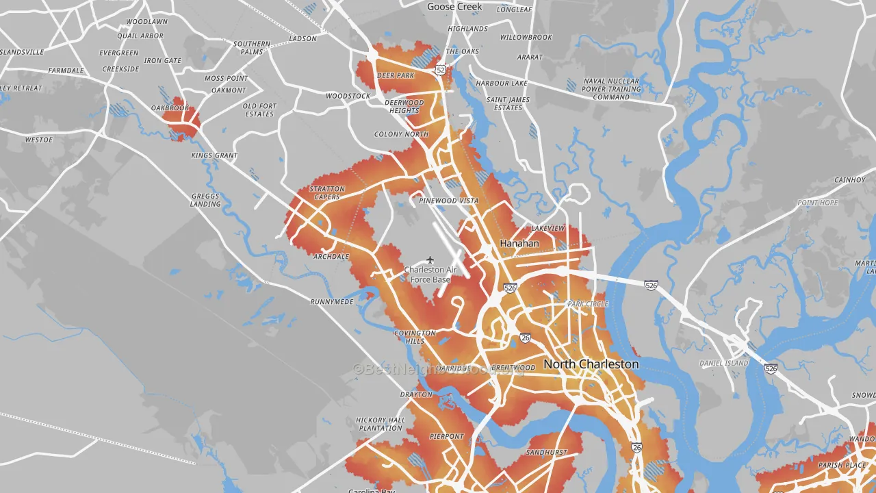 Transit Grade map of North Charleston, SC