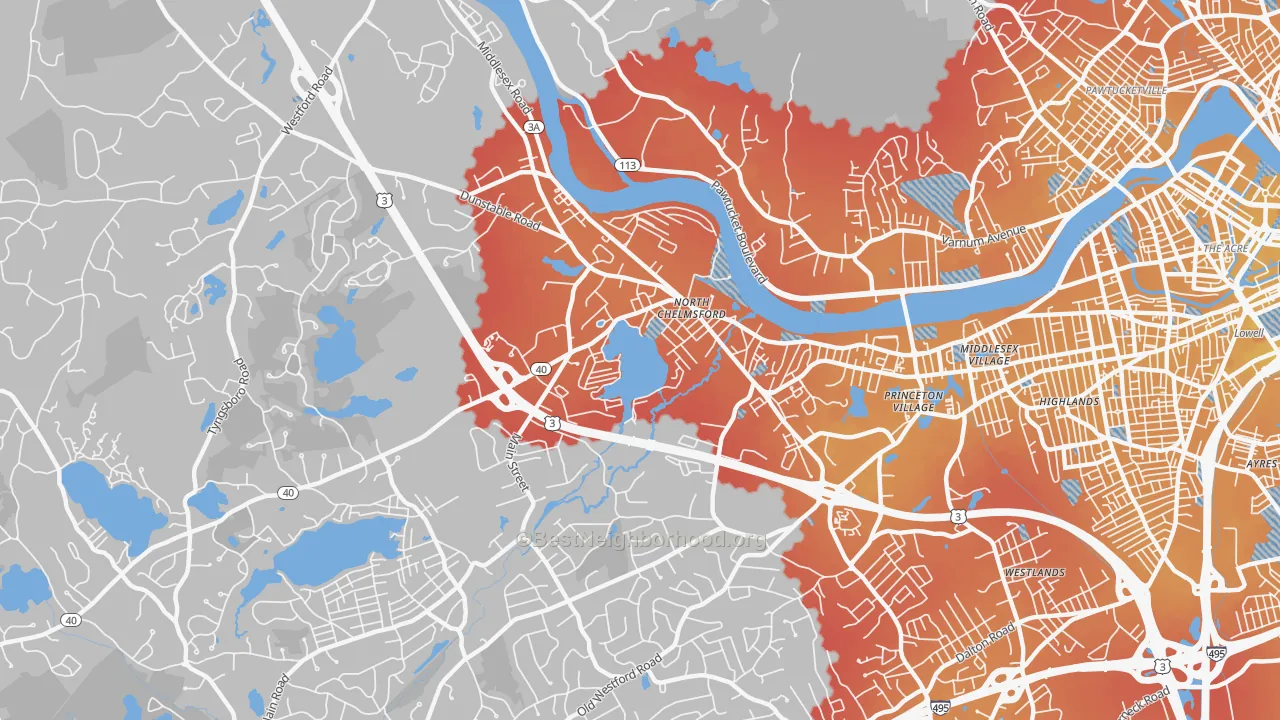 Transit Grade map of North Chelmsford, MA