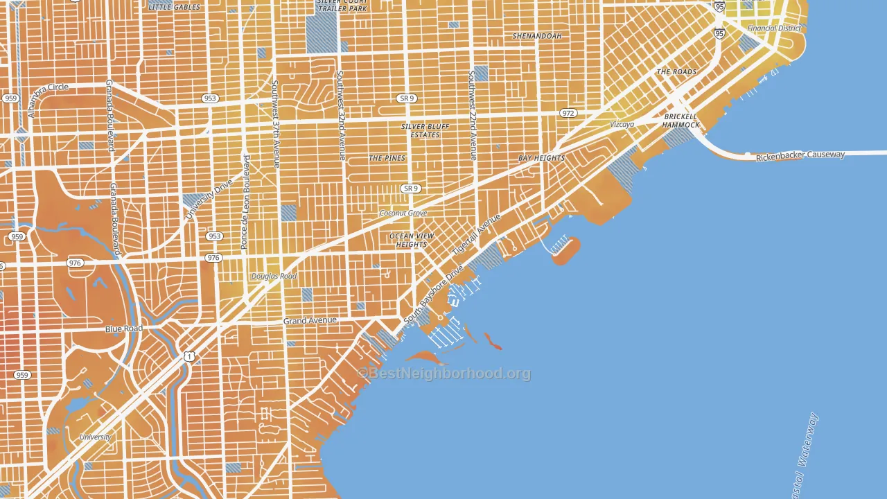Transit Grade map of North Coconut Grove, Miami, FL