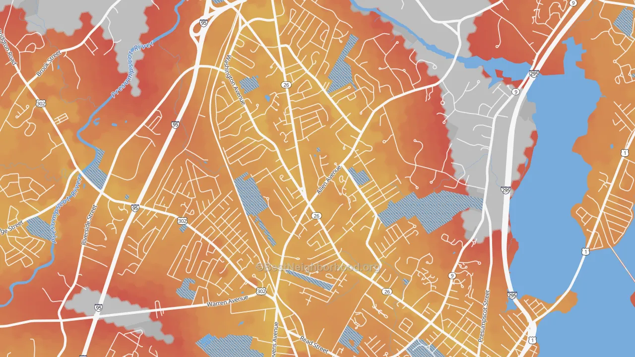 Transit Grade map of North Deering, Portland, ME