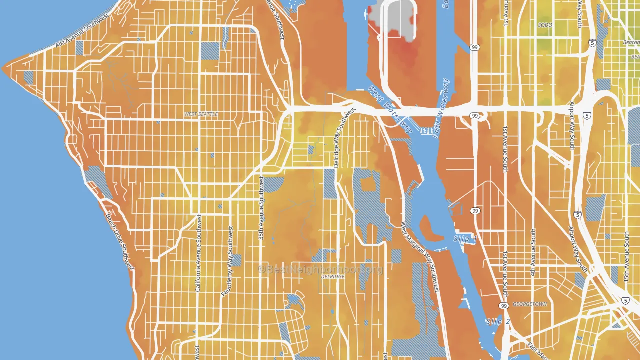 Transit Grade map of North Delridge, Seattle, WA