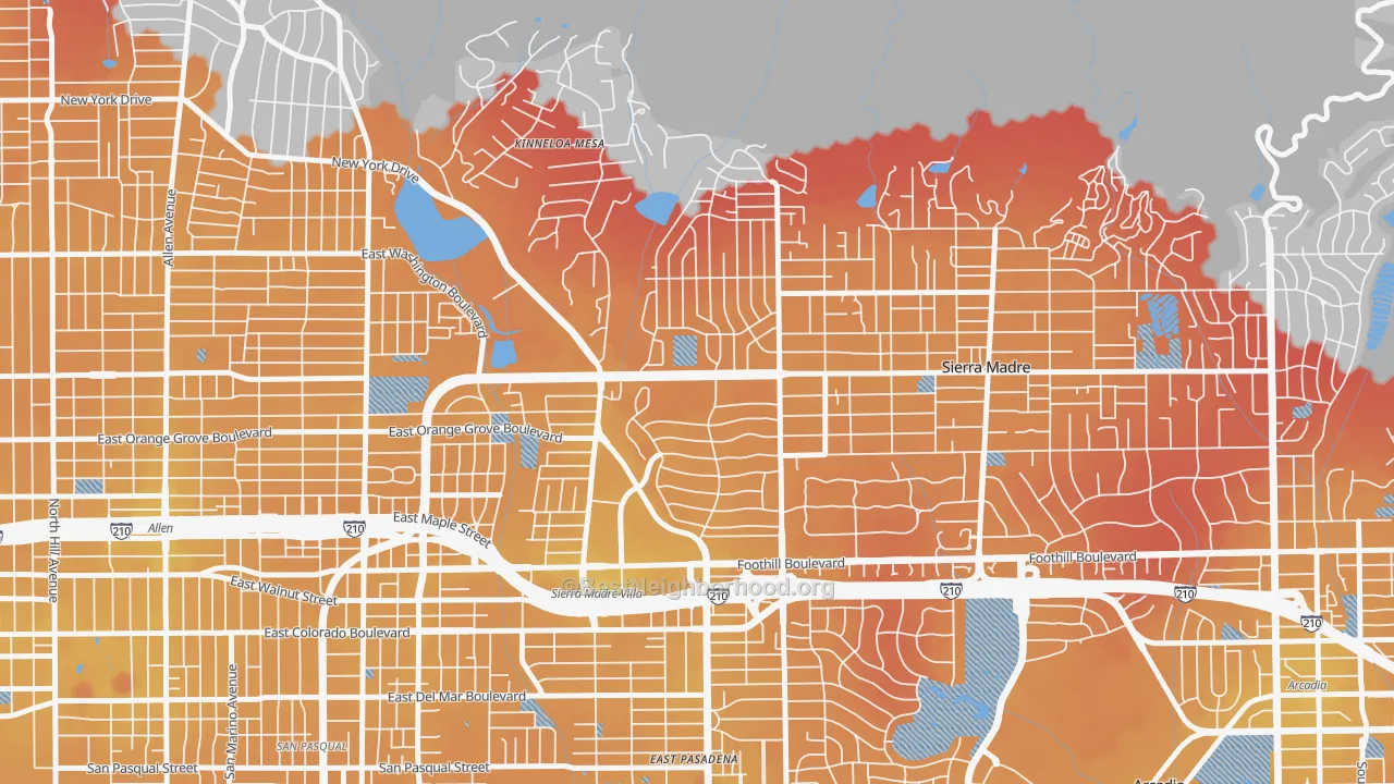 Transit Grade map of North East, Pasadena, CA