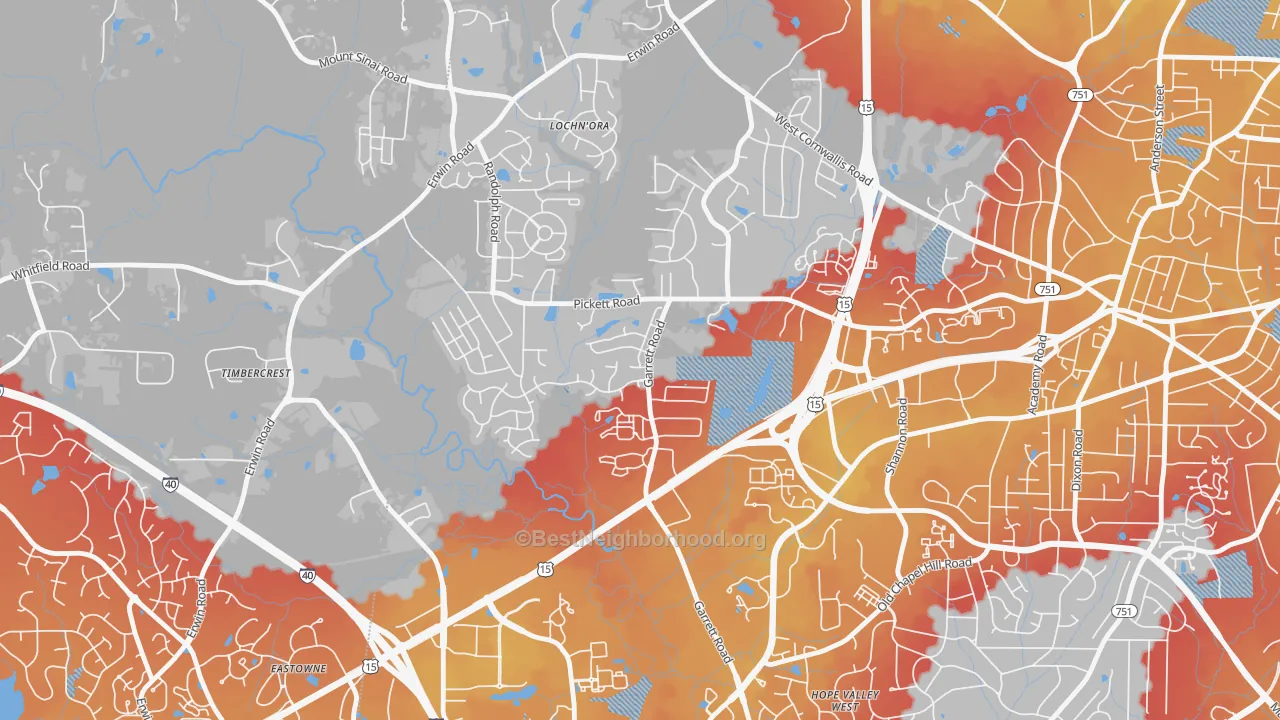 Transit Grade map of North Garrett Road, Durham, NC