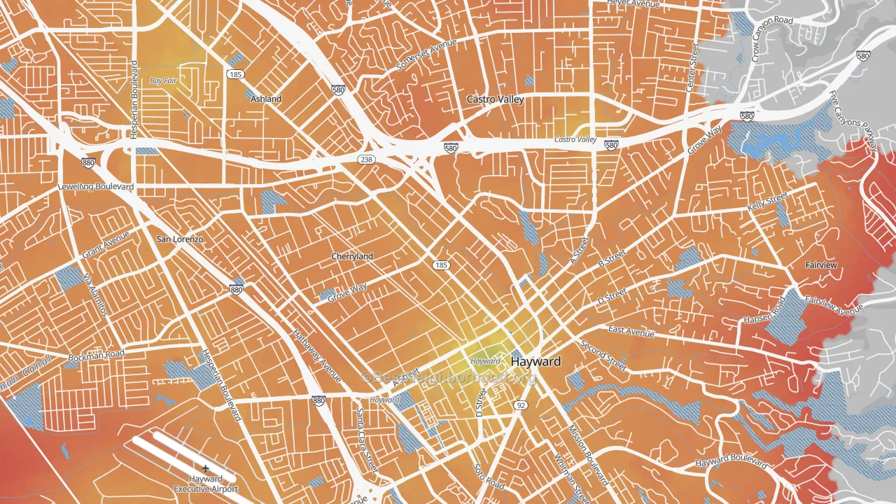 Transit Grade map of North Hayward, Hayward, CA