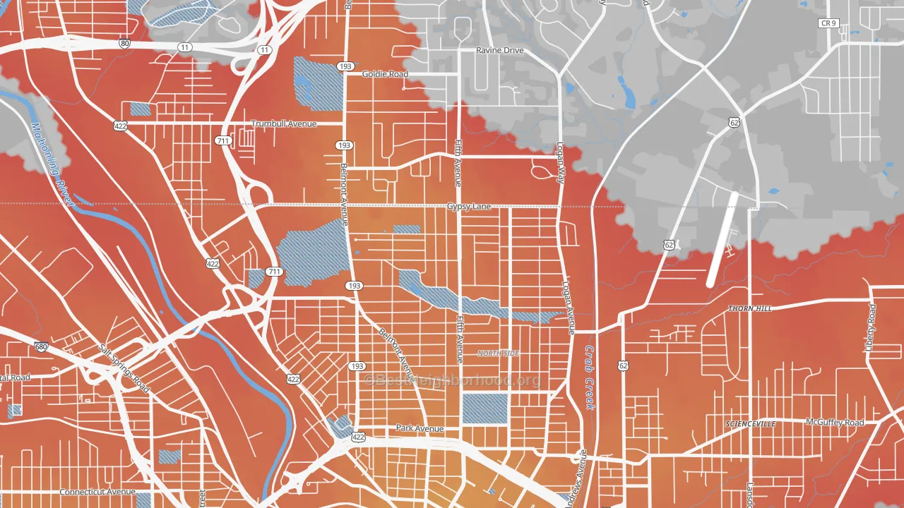 Transit Grade map of North Heights, Youngstown, OH
