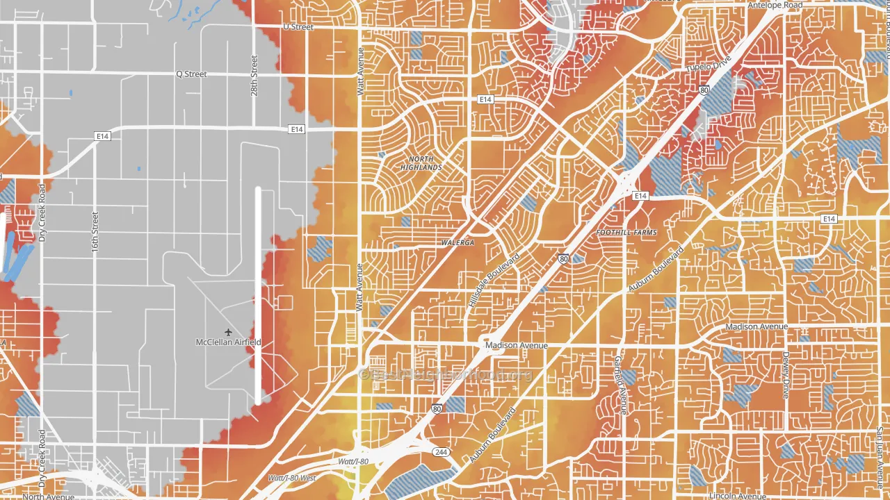 Transit Grade map of North Highlands, CA