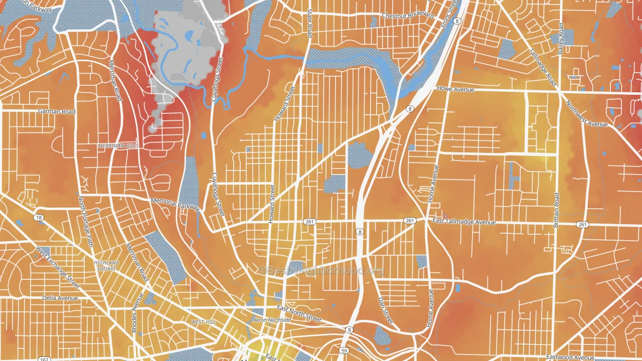 Transit Grade map of North Hill, Akron, OH
