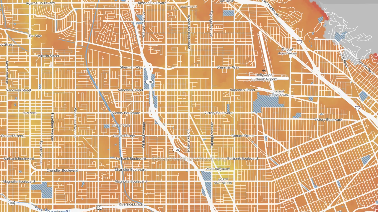 Transit Grade map of North Hollywood, CA