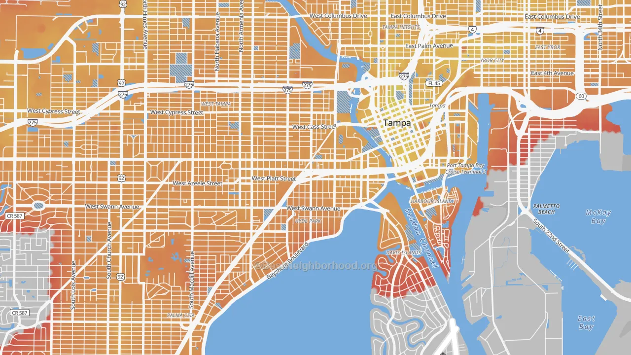 Transit Grade map of North Hyde Park, Tampa, FL
