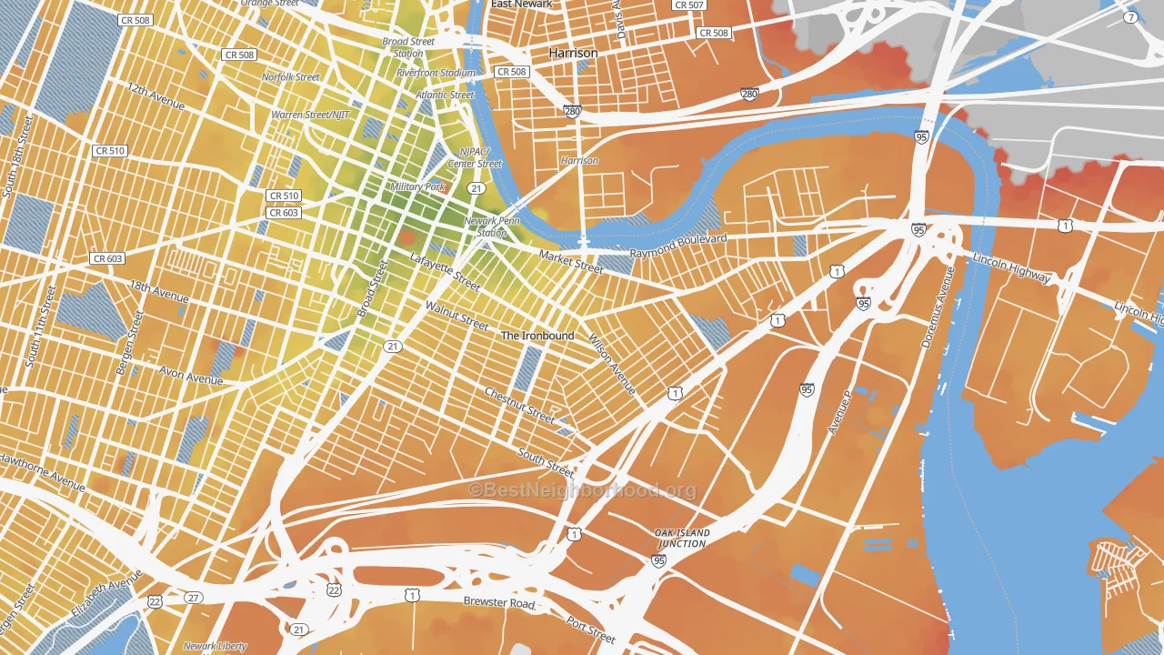 Transit Grade map of North Ironbound, Newark, NJ