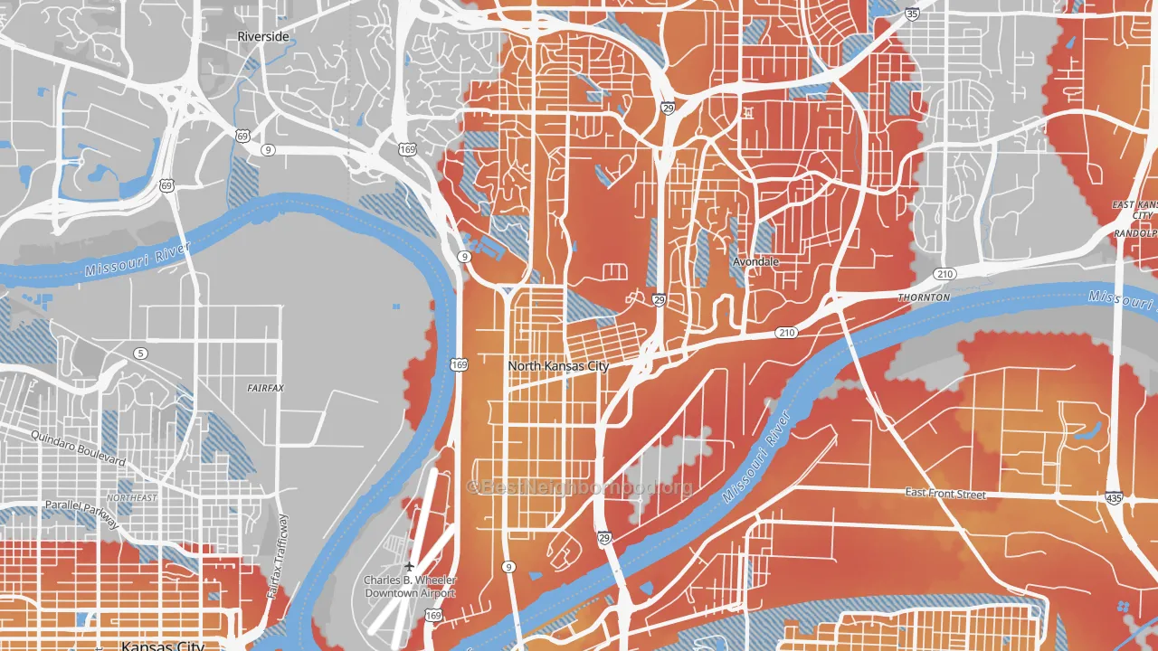 Transit Grade map of North Kansas City, MO