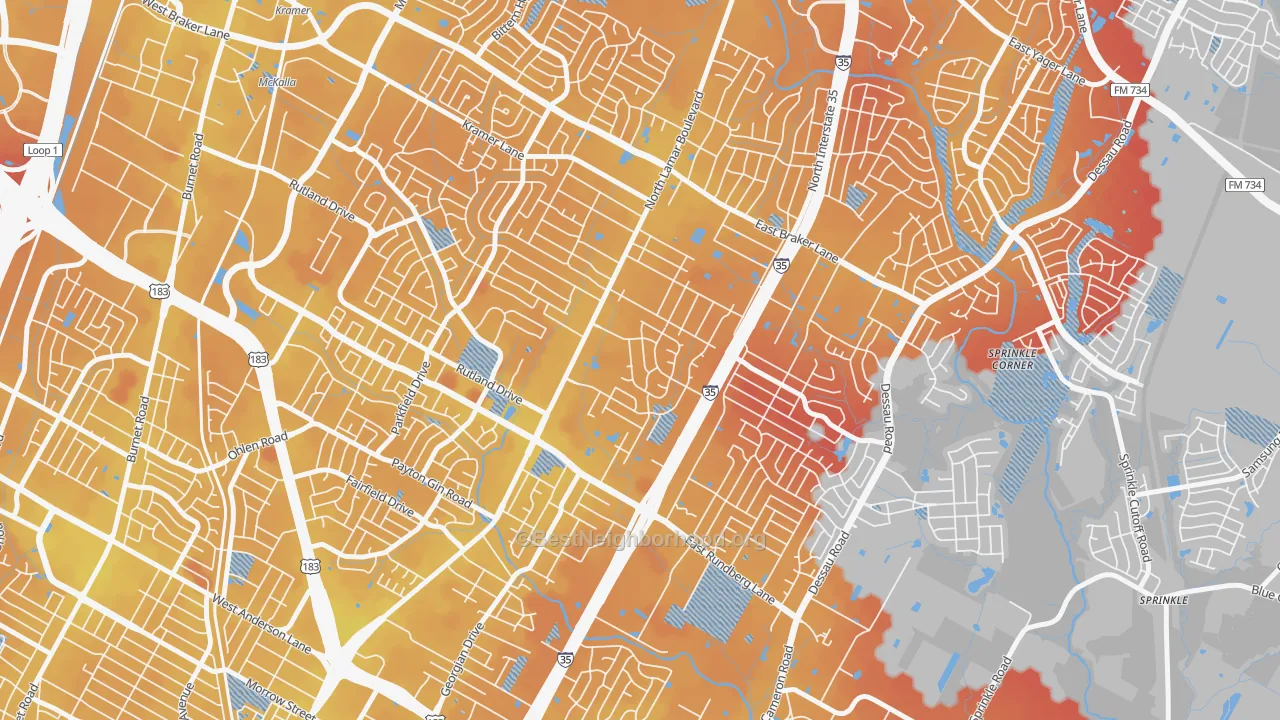 Transit Grade map of North Lamar, Austin, TX