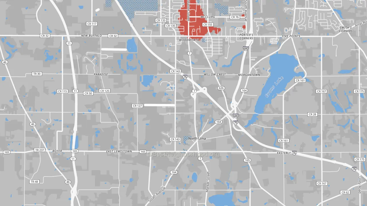 Transit Grade map of North Lima, OH
