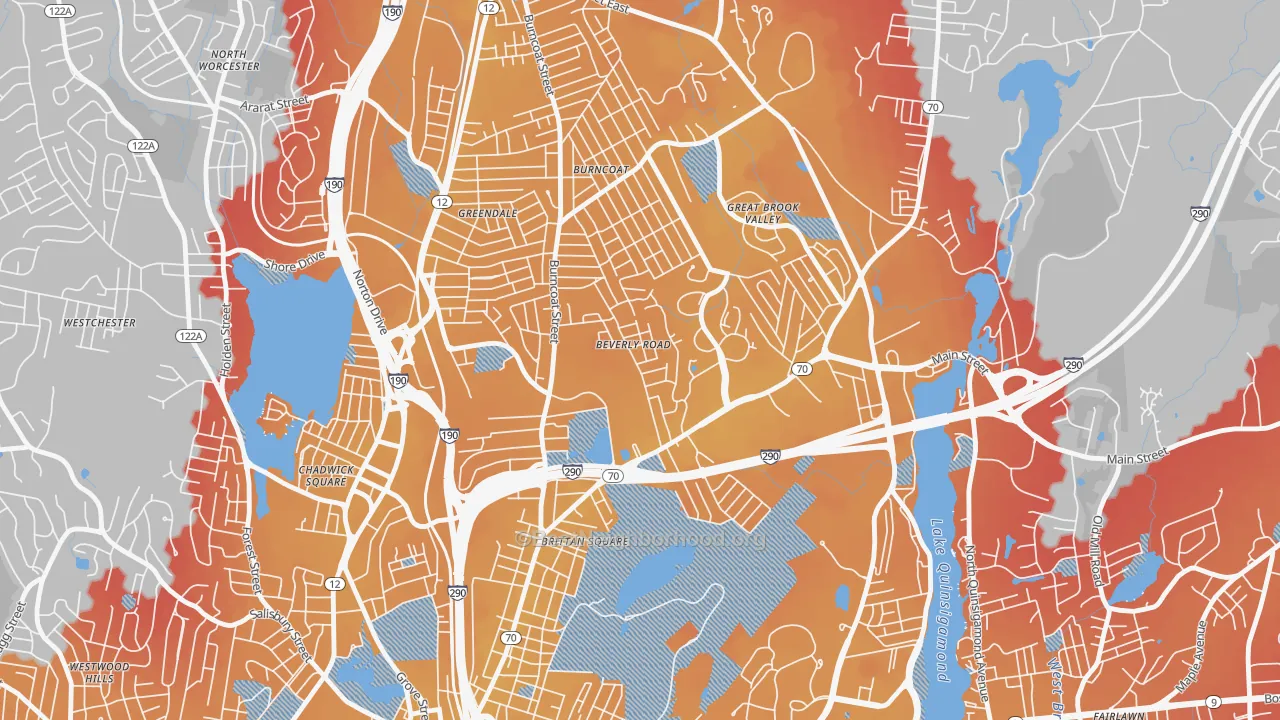 Transit Grade map of North Lincoln Street, Worcester, MA