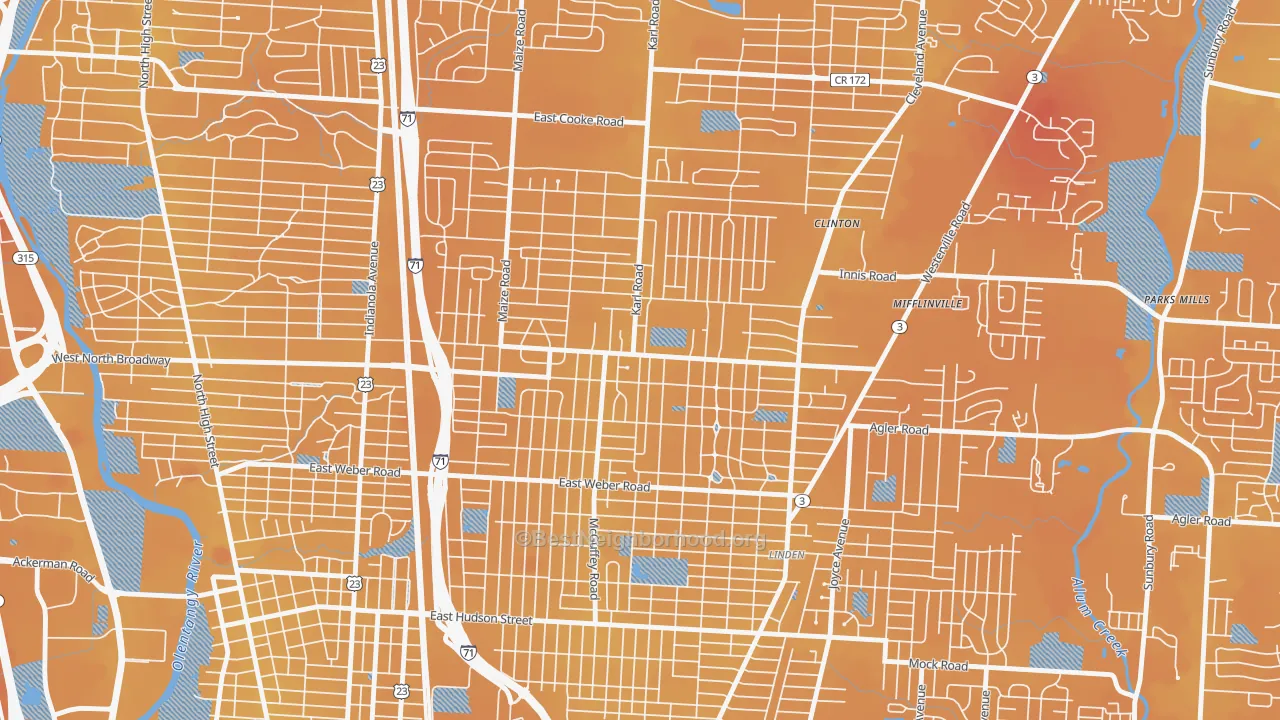 Transit Grade map of North Linden, Columbus, OH