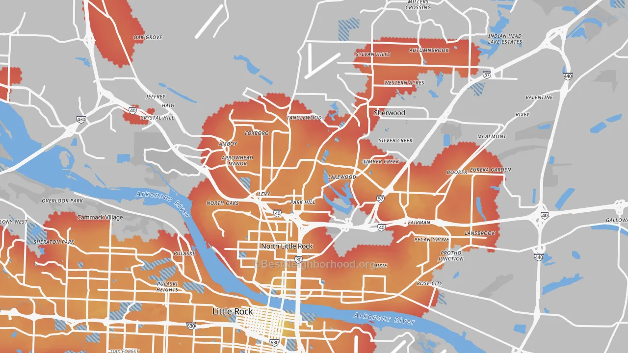 Transit Grade map of North Little Rock, AR