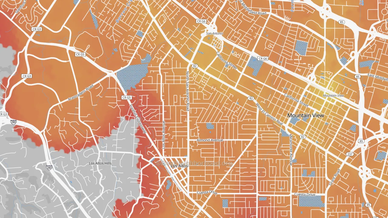Transit Grade map of North Los Altos, Los Altos, CA