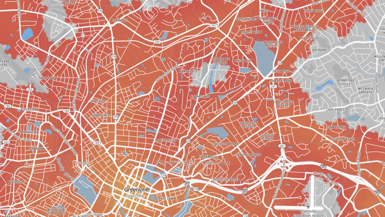 Transit Grade map of North Main, Greenville, SC