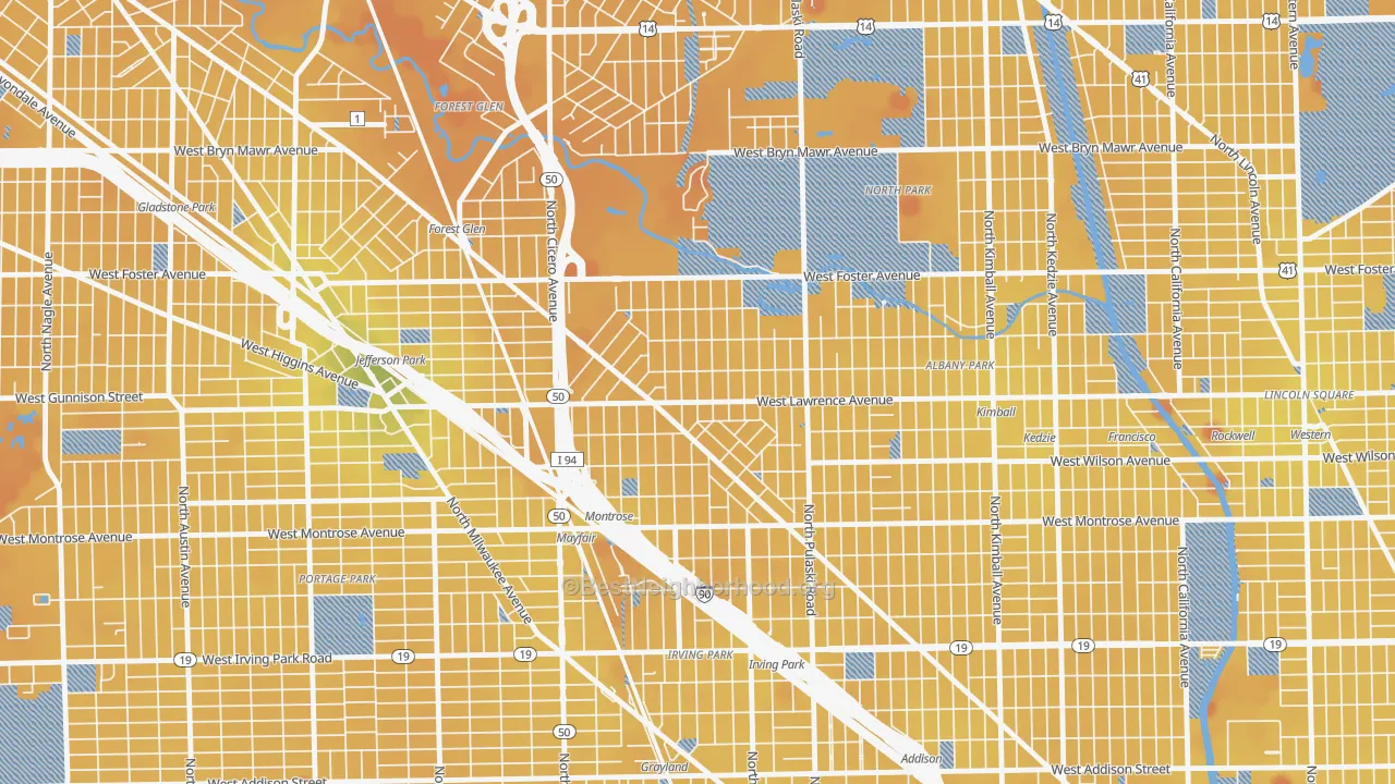 Transit Grade map of North Mayfair, Chicago, IL