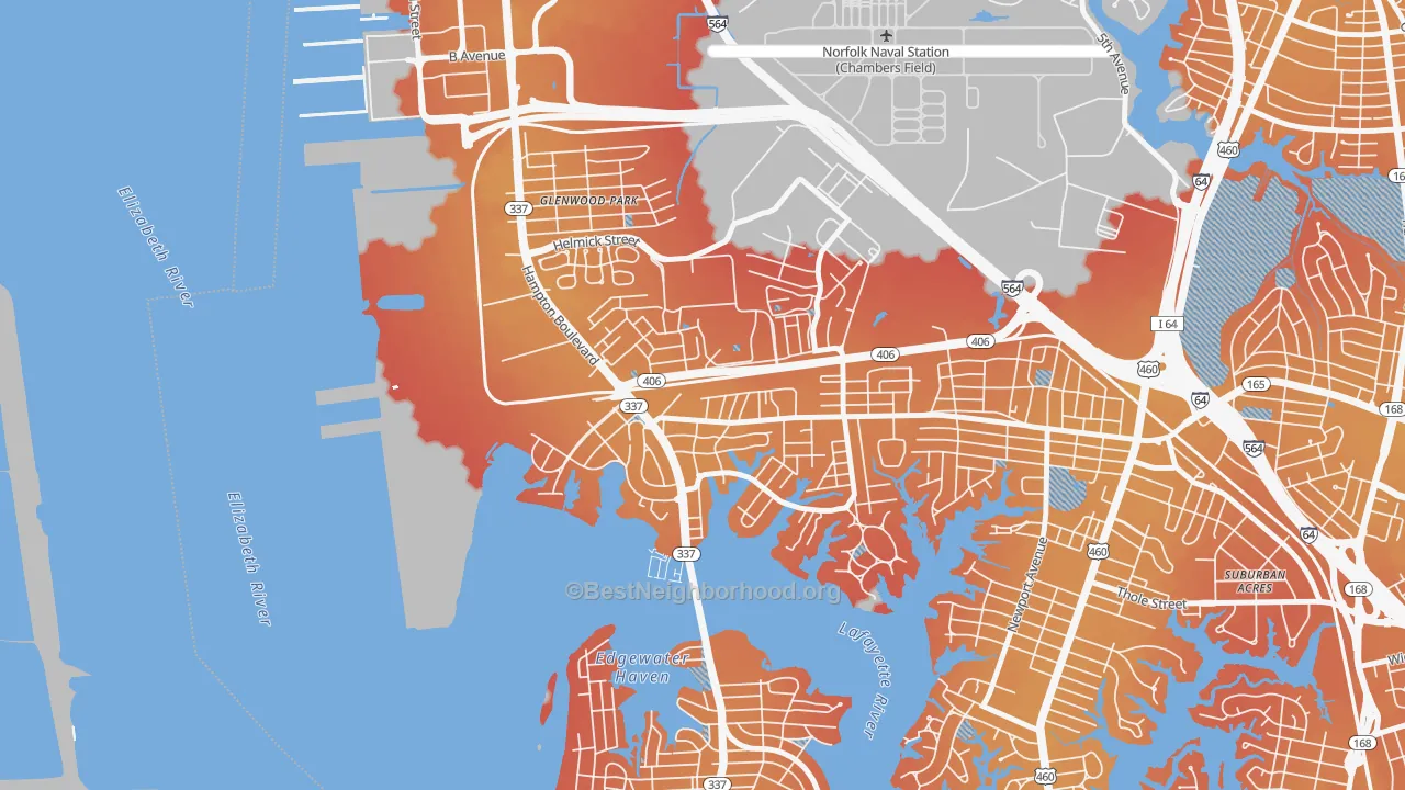 Transit Grade map of North Meadow Brook, Norfolk, VA