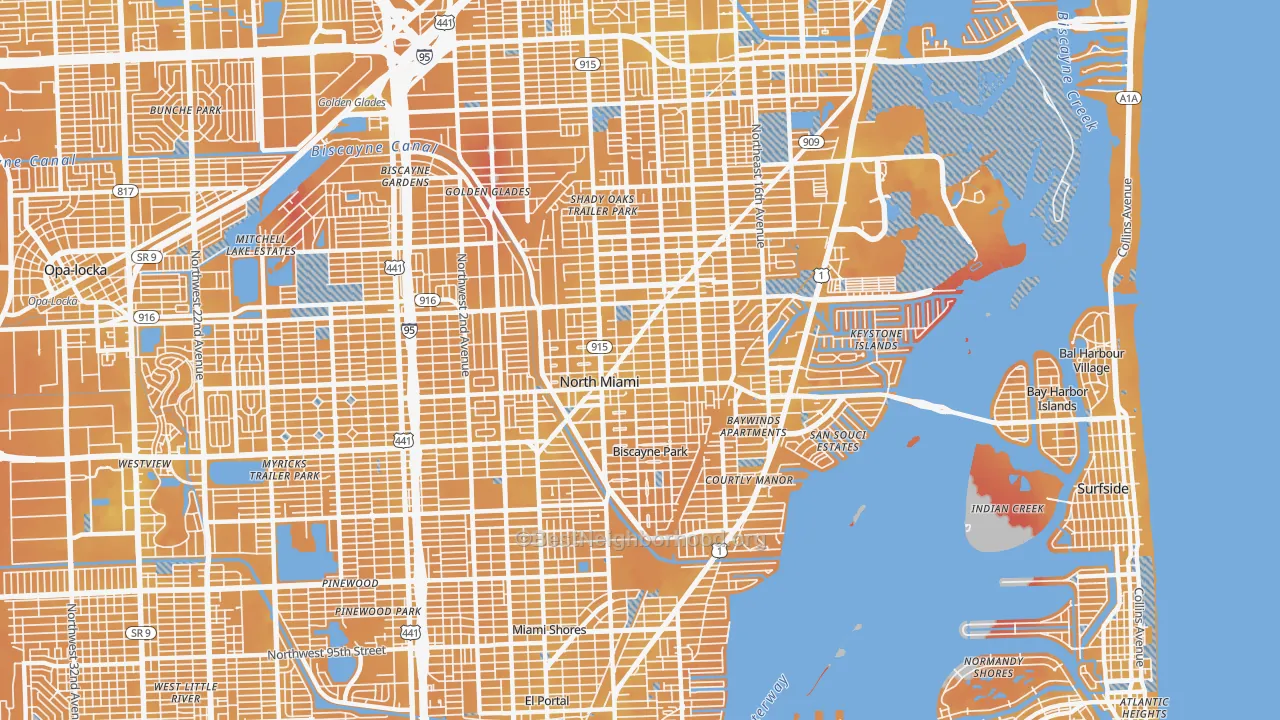 Transit Grade map of North Miami, FL